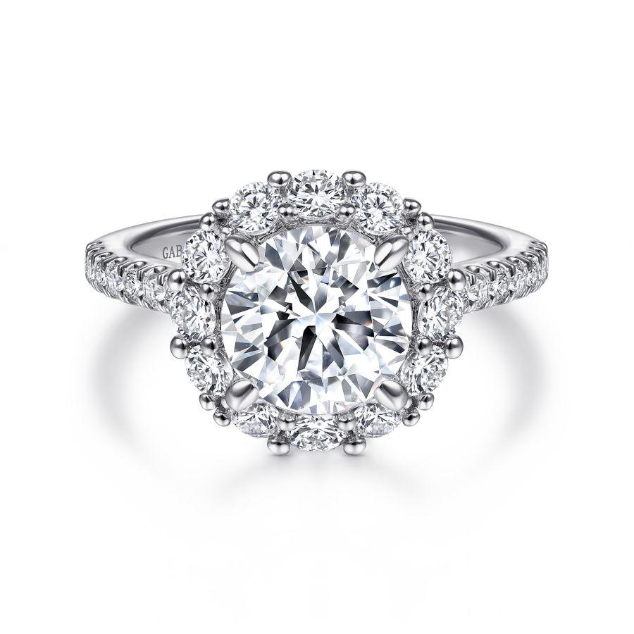 14k white gold round halo diamond engagement ring