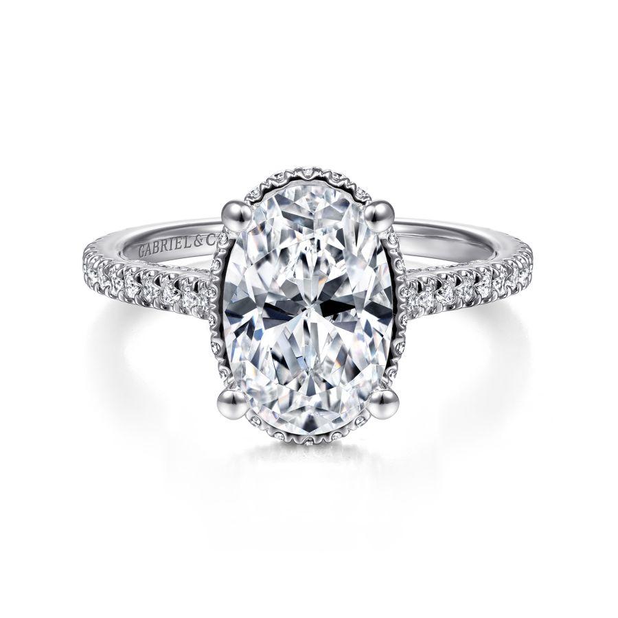 14k white gold hidden halo oval diamond engagement ring