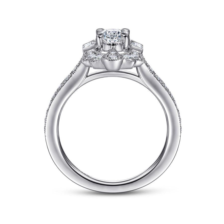 art deco 14k white gold oval halo diamond engagement ring