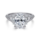 14k white gold oval three stone diamond engagement ring