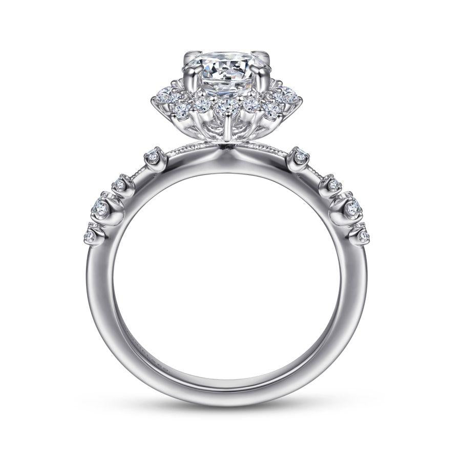 14k white gold fancy halo round diamond engagement ring