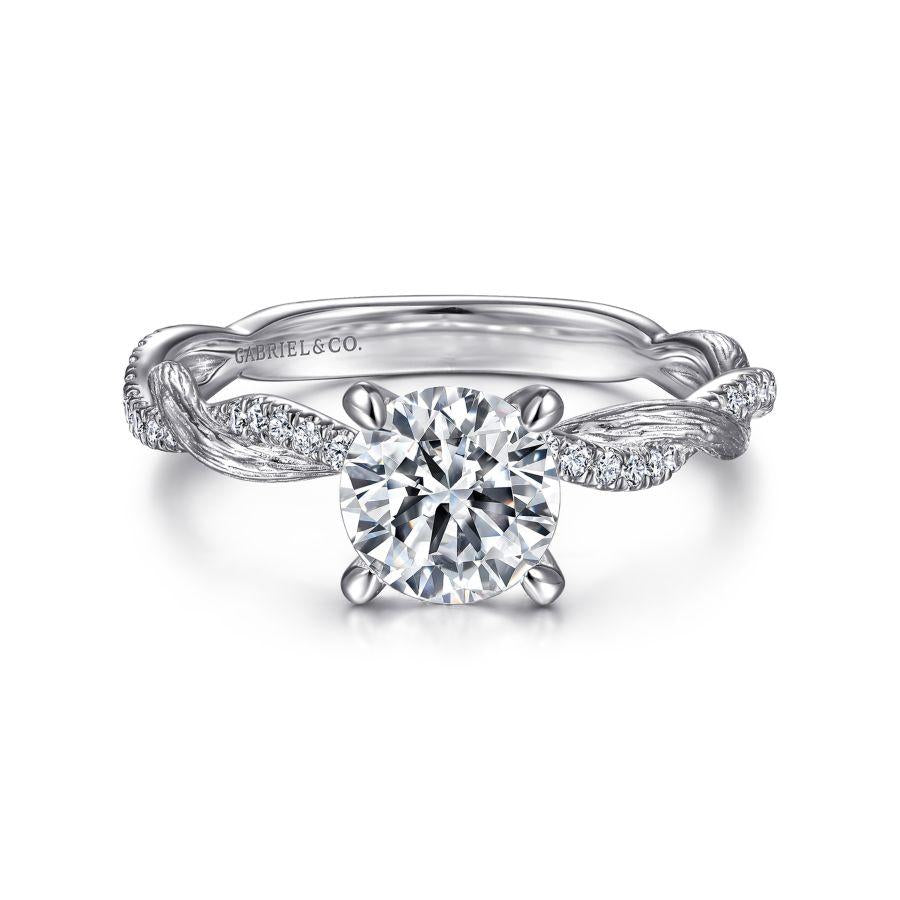 14k white gold twisted round diamond engagement ring