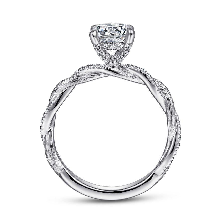 14k white gold twisted round diamond engagement ring