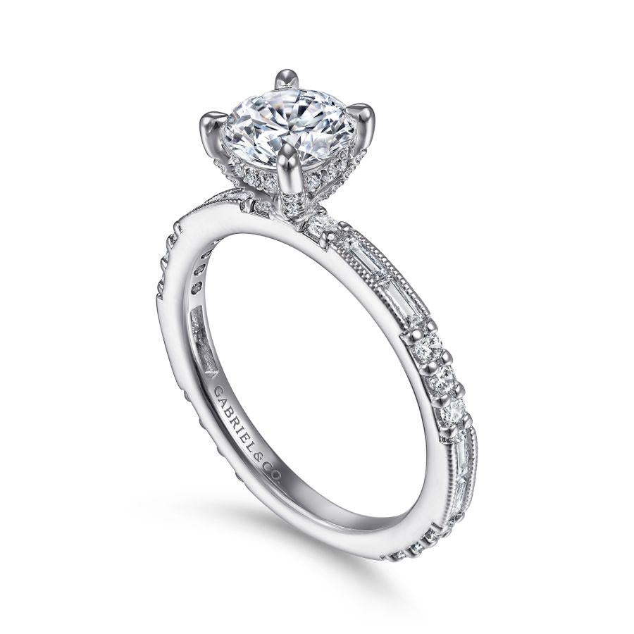 art deco 14k white gold round diamond engagement ring