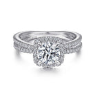14k white gold cushion halo round diamond engagement ring