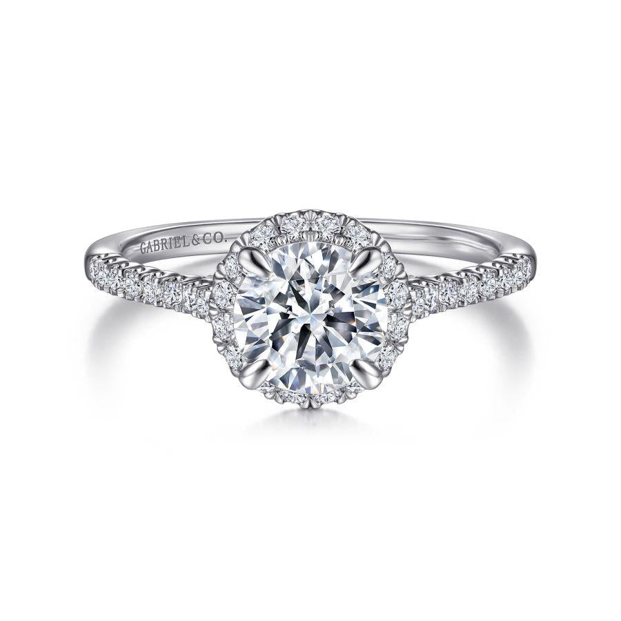 14k white gold round halo diamond engagement ring