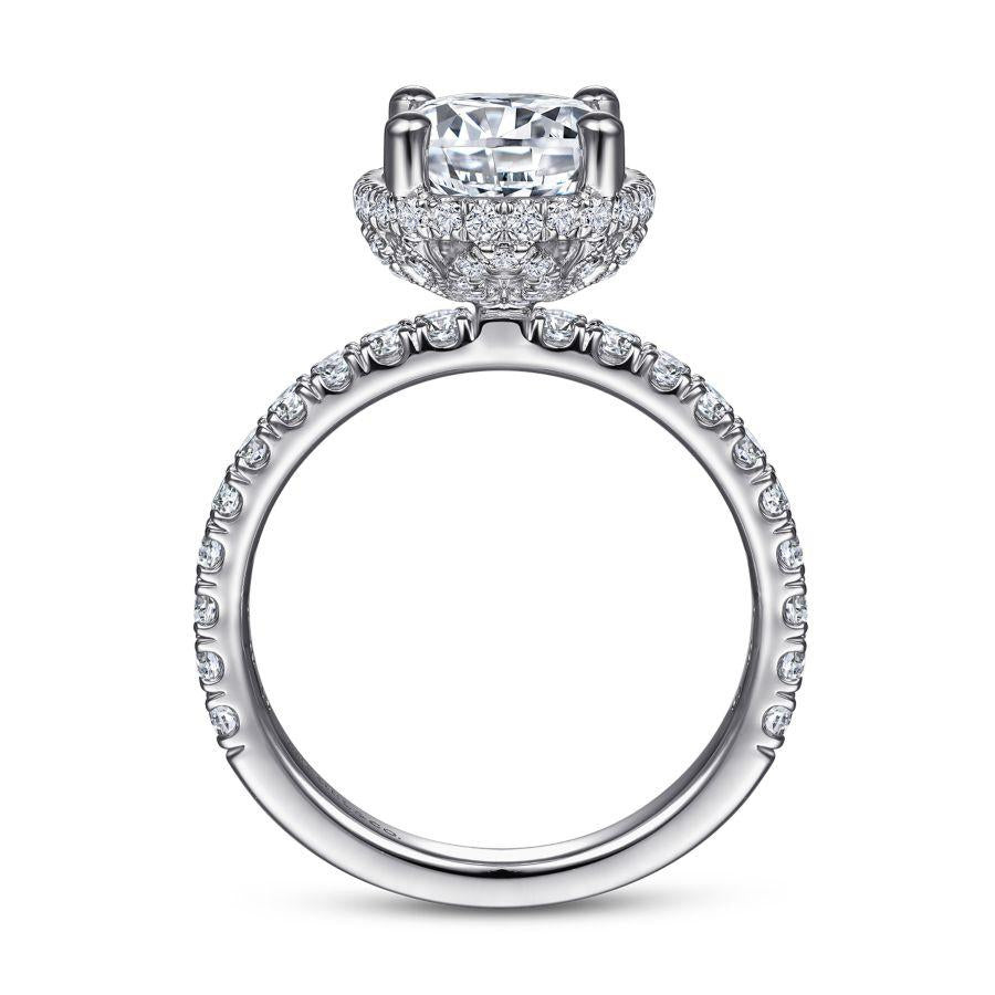 14k white gold hidden halo round diamond engagement ring