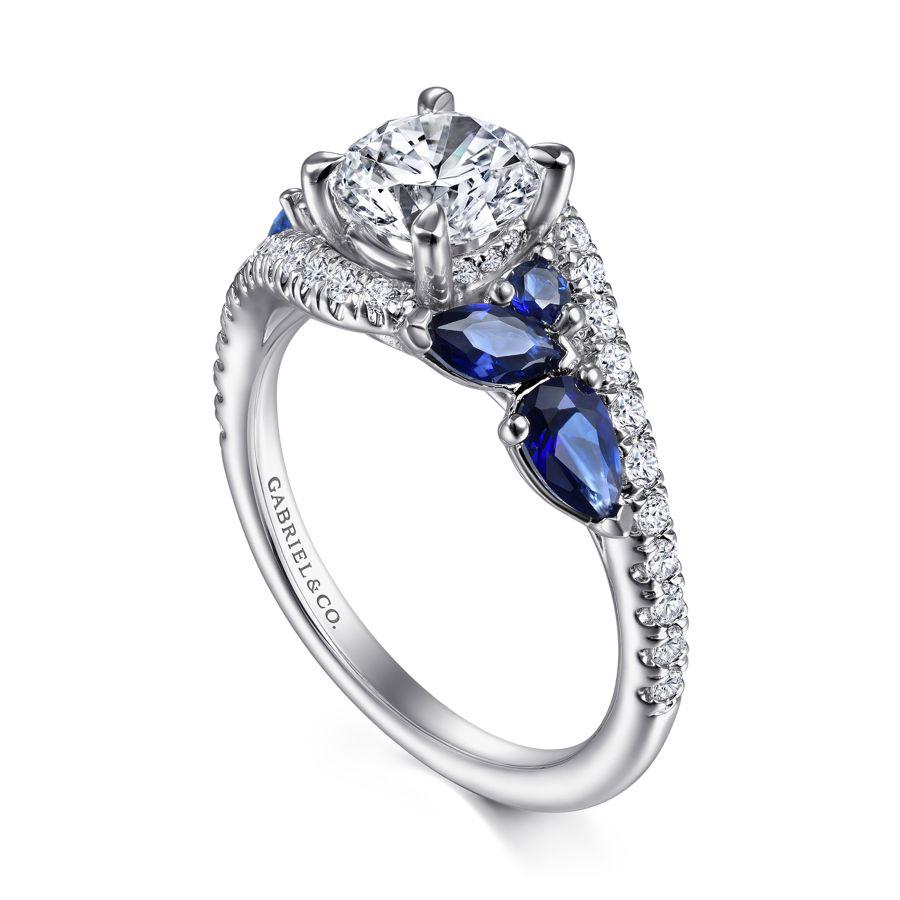 14k white gold bypass round sapphire and diamond engagement ring