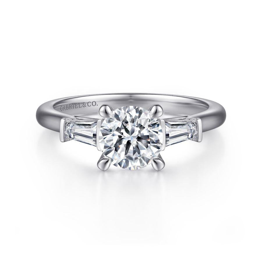 14k white gold round three stone diamond engagement ring