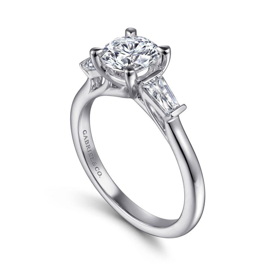 14k white gold round three stone diamond engagement ring