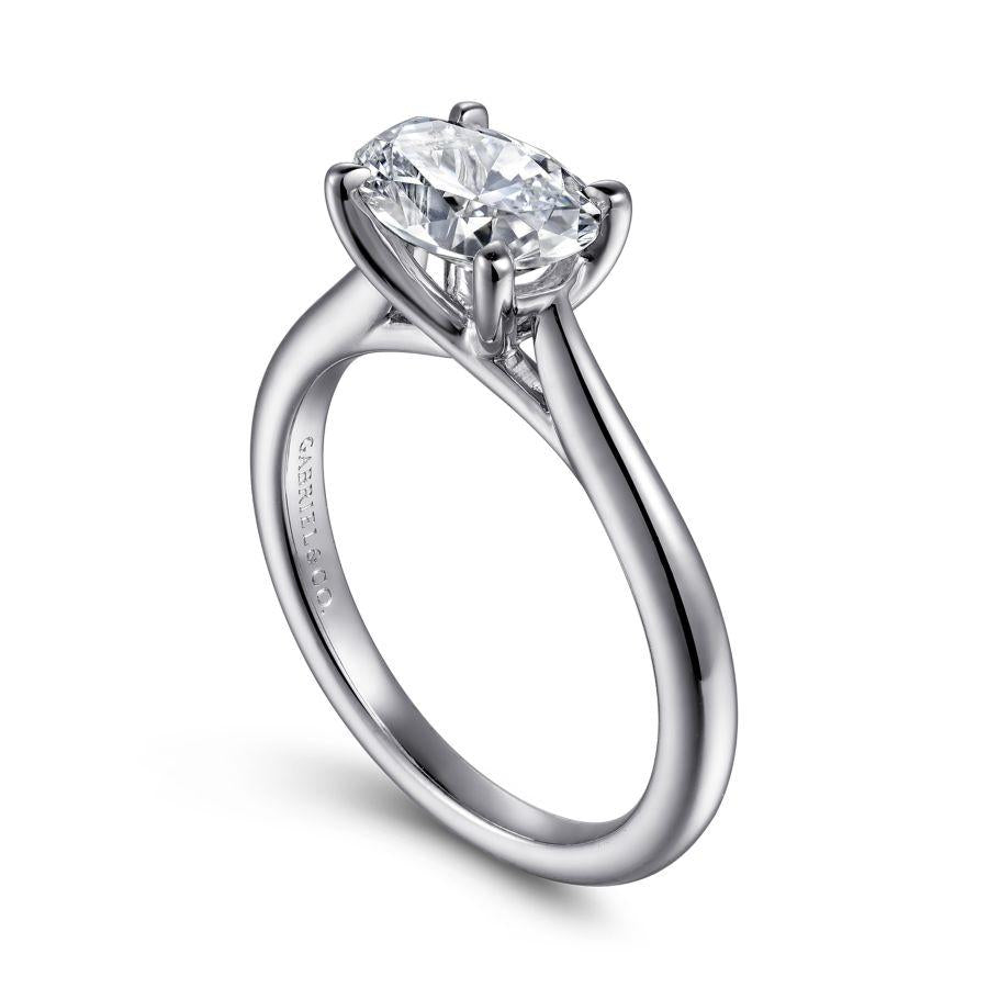 14k white gold horizontal oval solitaire engagement ring