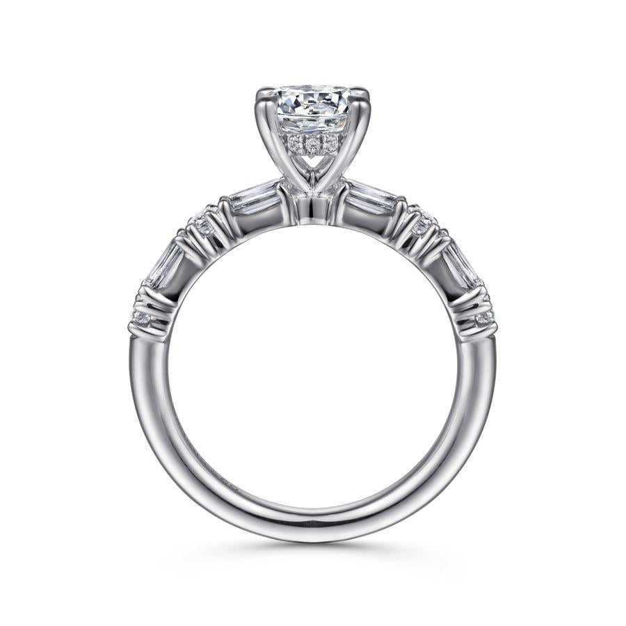 14k white gold baguette and round diamond engagement ring