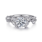 14k white gold floral round diamond engagement ring