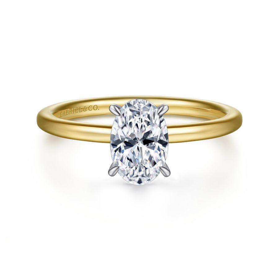 14k white-yellow gold hidden halo oval diamond engagement ring