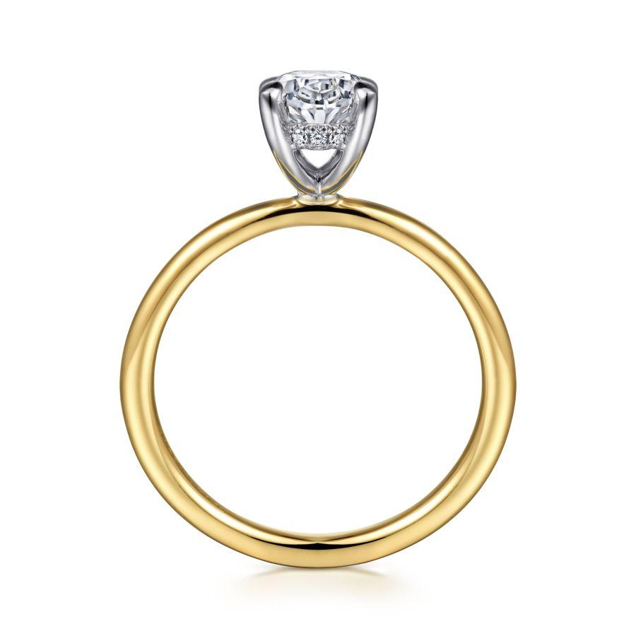 14k white-yellow gold hidden halo oval diamond engagement ring