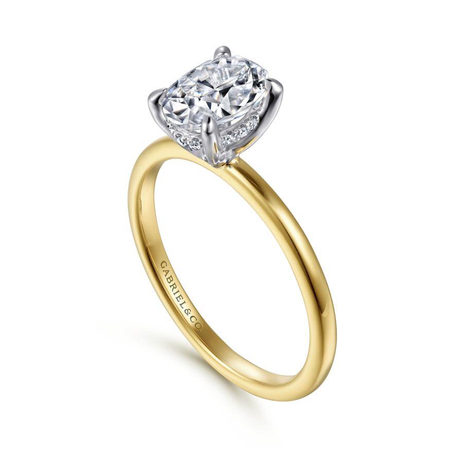 14k white-yellow gold hidden halo oval diamond engagement ring