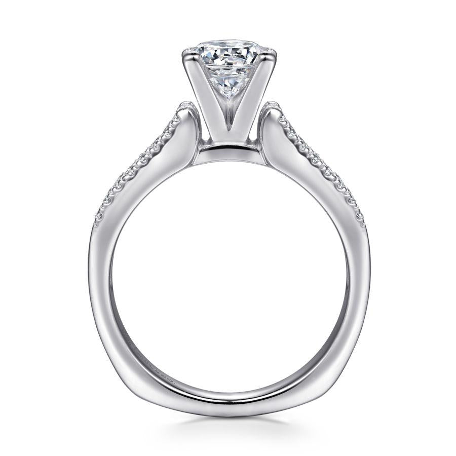 14k white gold round wide band diamond engagement ring