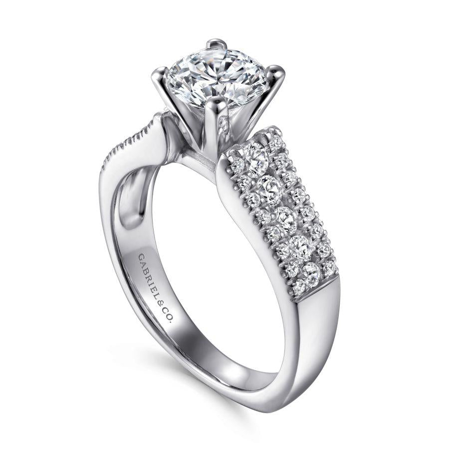 14k white gold round wide band diamond engagement ring