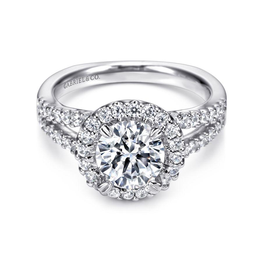 14k white gold round halo diamond engagement ring