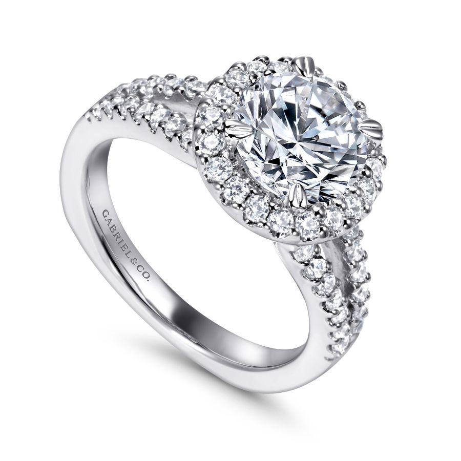 14k white gold round halo diamond engagement ring