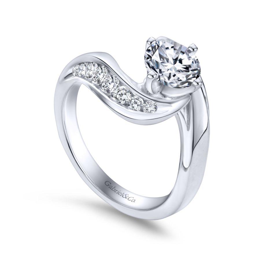 14k white gold round bypass diamond engagement ring