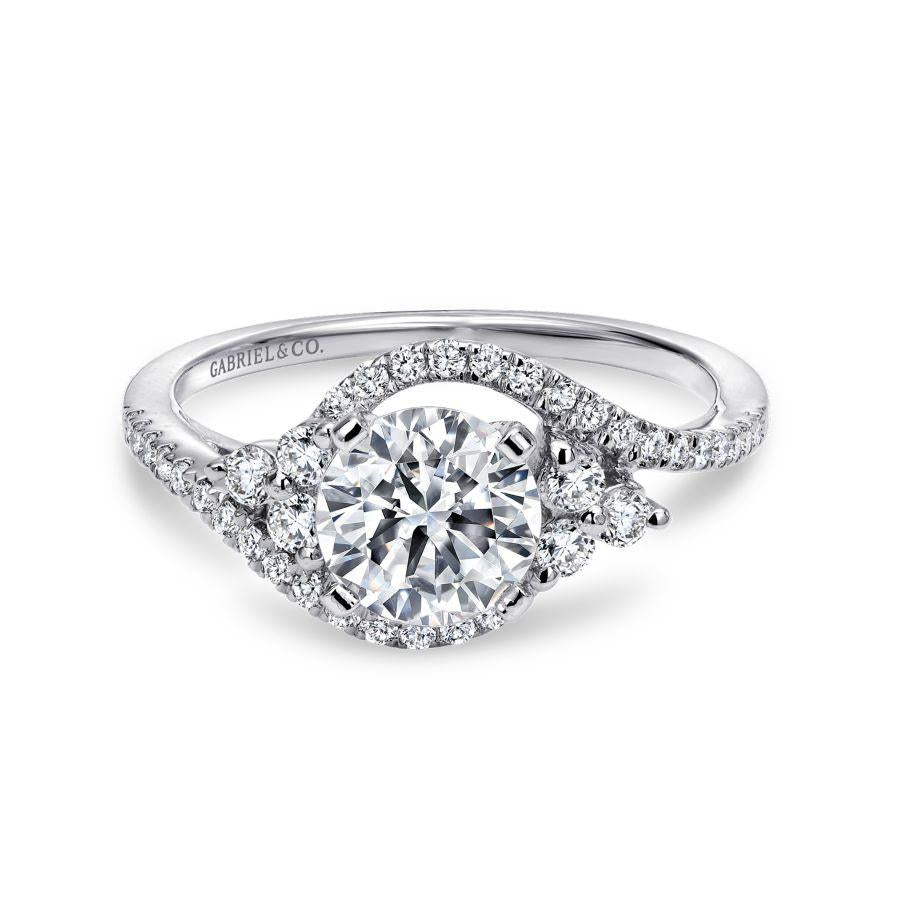 14k white gold round three stone diamond engagement ring