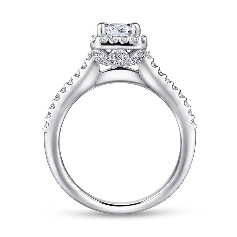 14k white gold emerald halo diamond engagement ring