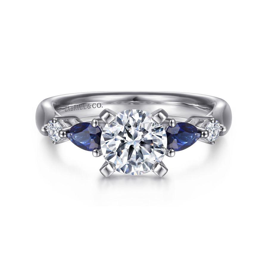 14k white gold round five stone sapphire and diamond engagement ring