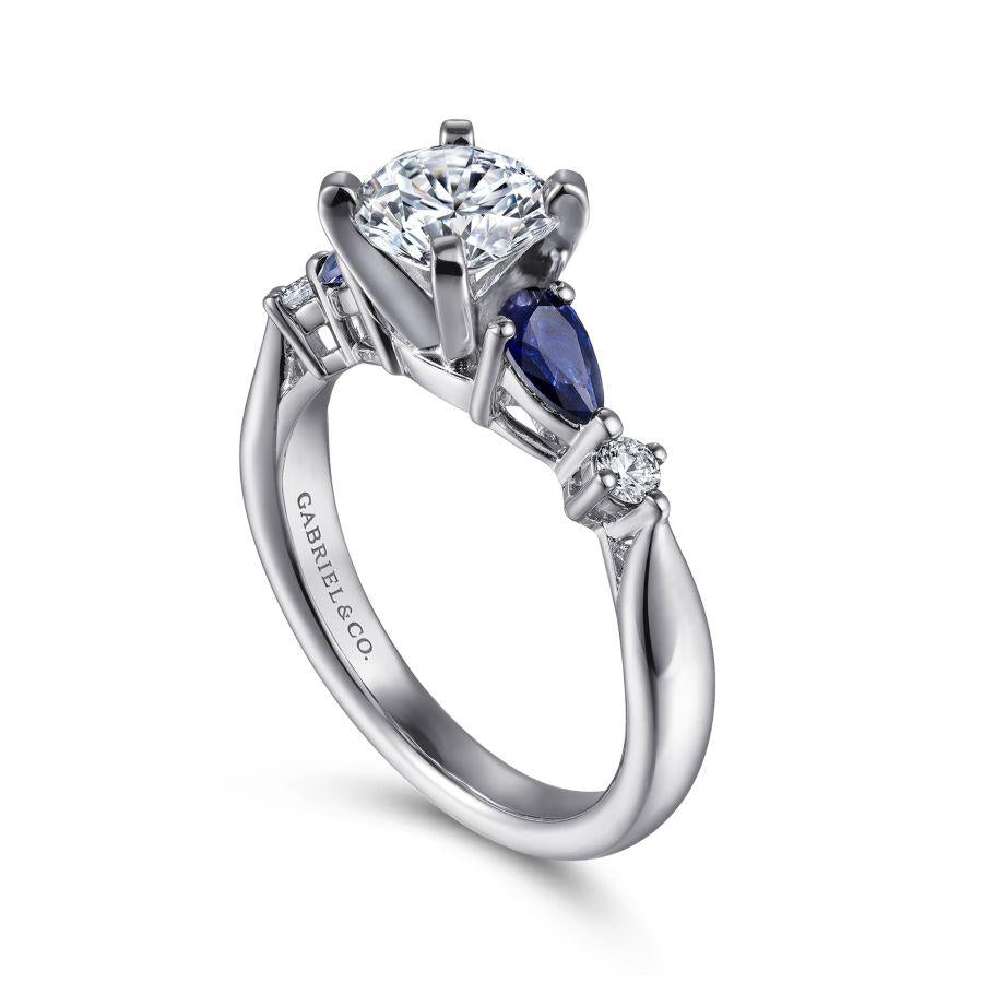 14k white gold round five stone sapphire and diamond engagement ring