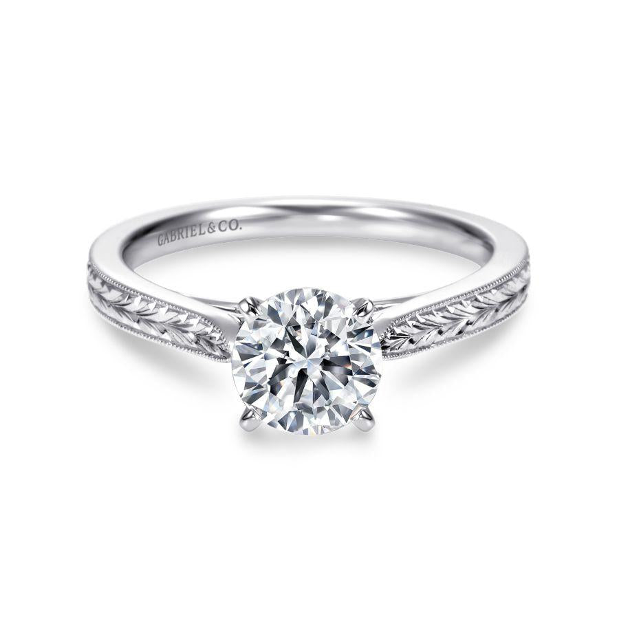 vintage inspired  14k white gold round solitaire engagement ring