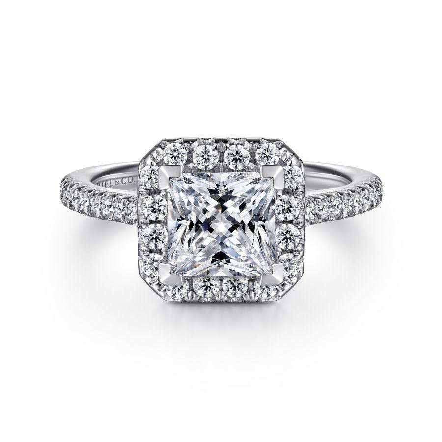 14k white gold princess halo diamond engagement ring
