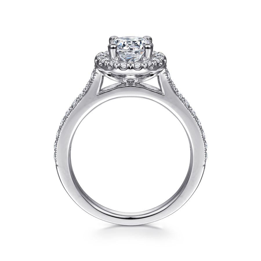 vintage inspired 14k white gold round halo diamond engagement ring