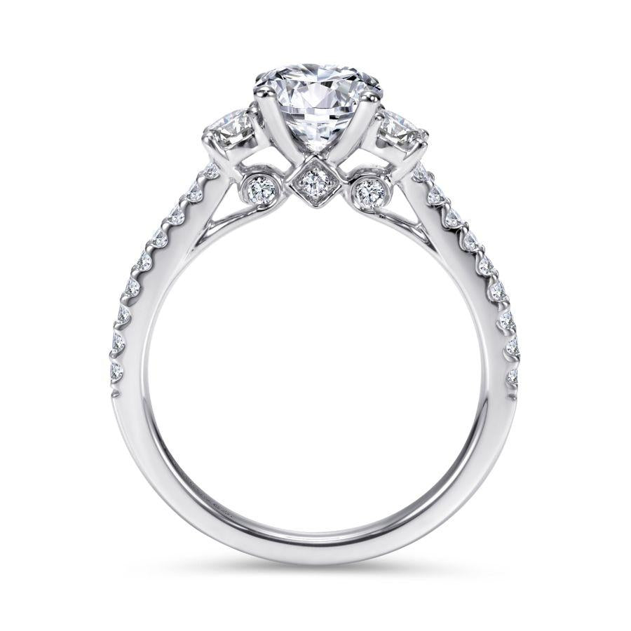 14k white gold round three stone diamond engagement ring