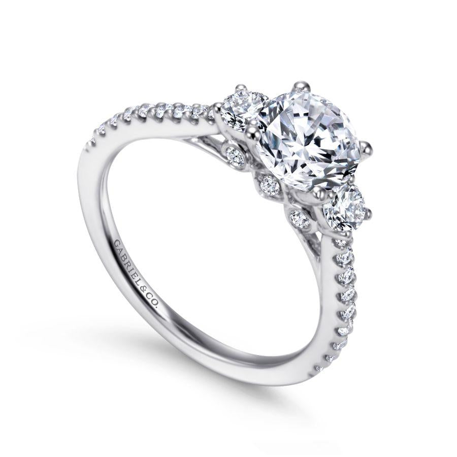 14k white gold round three stone diamond engagement ring
