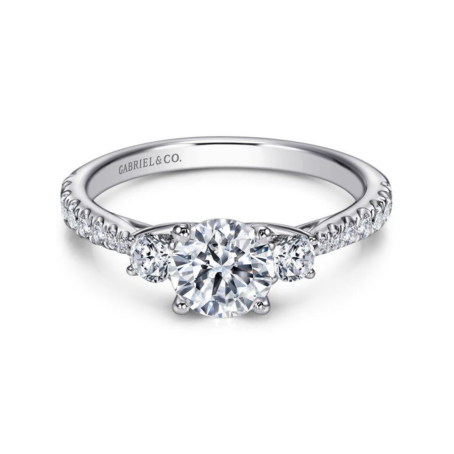 14k white gold round three stone diamond engagement ring