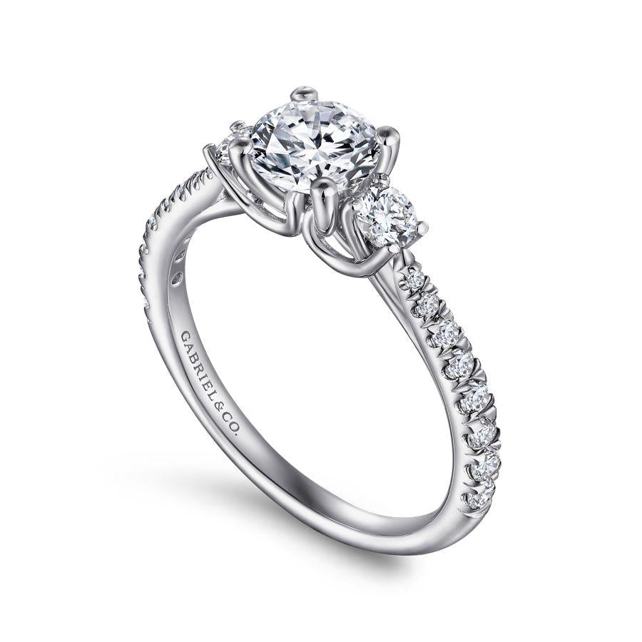 14k white gold round three stone diamond engagement ring