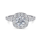14k white gold cushion halo round diamond engagement ring
