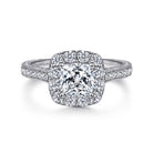 vintage inspired 14k white gold cushion halo diamond engagement ring