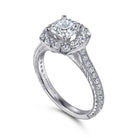 vintage inspired 14k white gold cushion halo diamond engagement ring