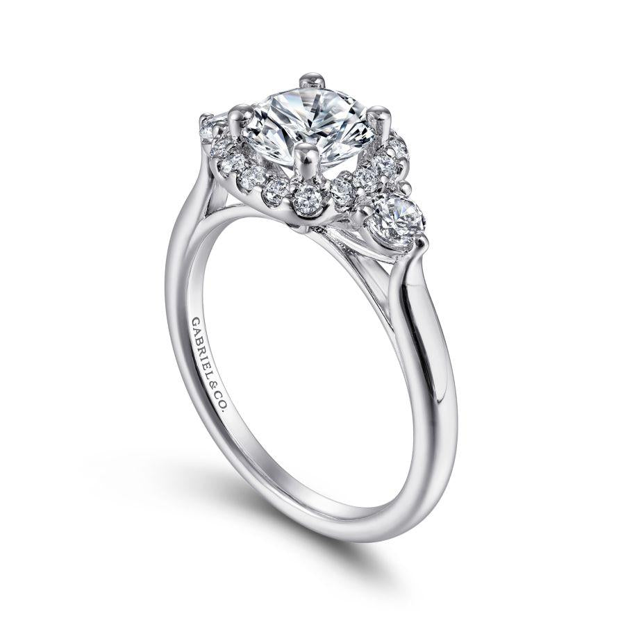 14k white gold cushion halo round diamond engagement ring