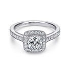 vintage inspired 14k white gold cushion halo diamond engagement ring