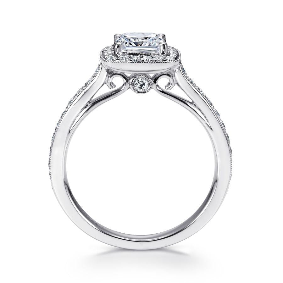 vintage inspired 14k white gold cushion halo diamond engagement ring