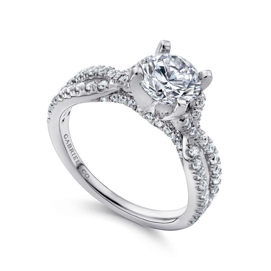 14k white gold round twisted diamond engagement ring