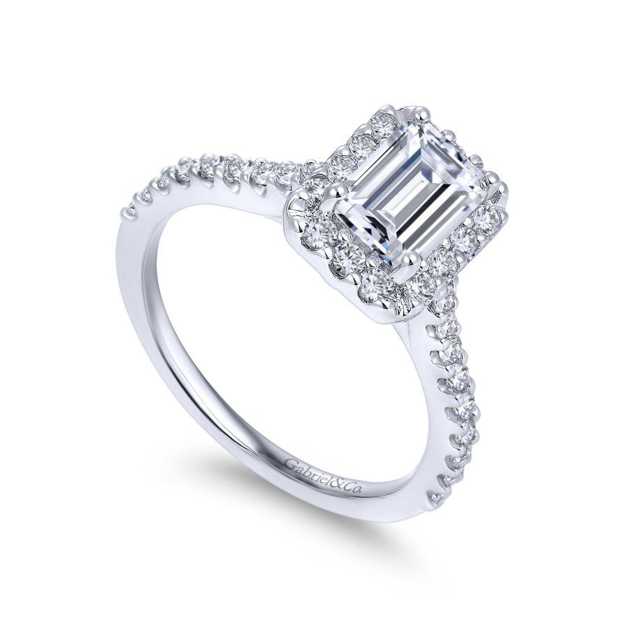 14k white gold emerald halo diamond engagement ring