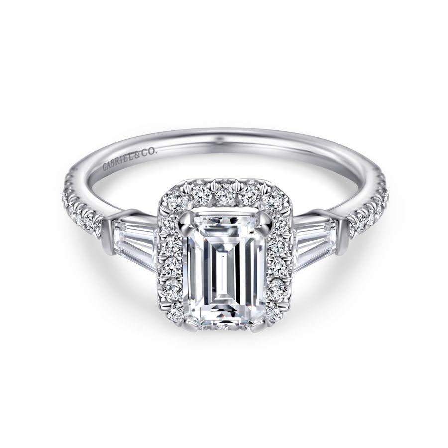 14k white gold emerald halo diamond engagement ring