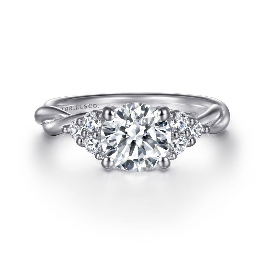 14k white gold round twisted diamond engagement ring
