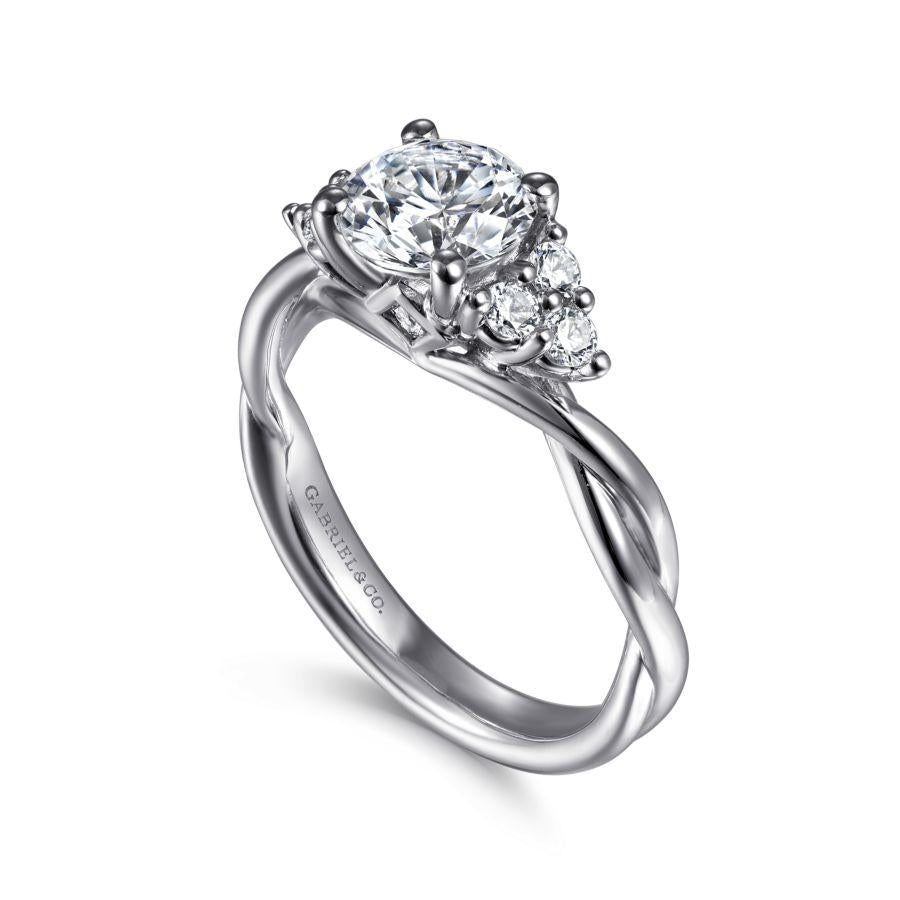 14k white gold round twisted diamond engagement ring