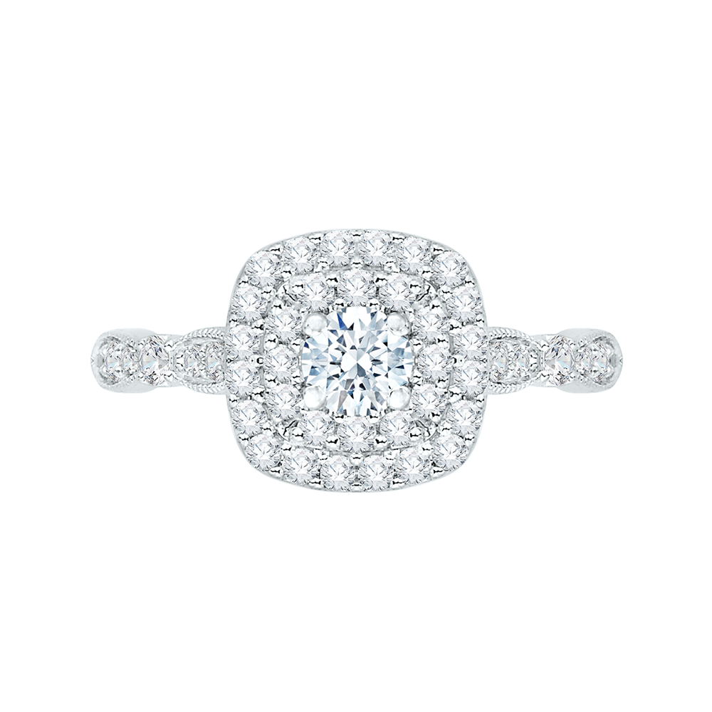 14k white gold round diamond double halo engagement ring