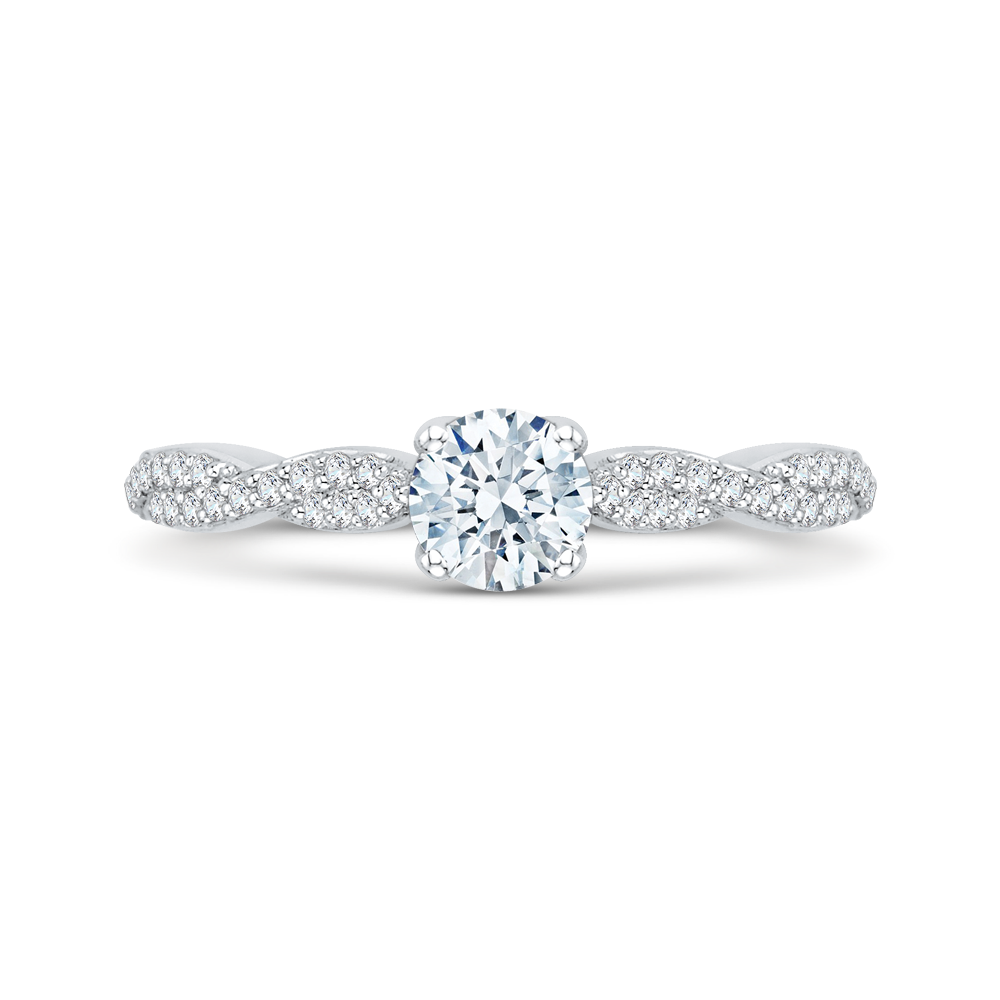 14k white gold round diamond floral engagement ring