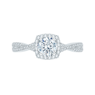 14k white gold round diamond halo engagement ring with split shank